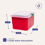 HOMZ Holiday Christmas Light Storage Bin, Plastic Container Boxes w/Cord Organizers, Red/Green - Large Stackable Organizing Containers for Seasonal Ornament and Decorations - Image 3