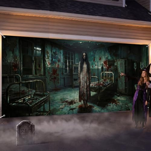 WovWeave 7 x 16 Ft Halloween Garage Door Cover Banner, Horror Hospital - Image 4