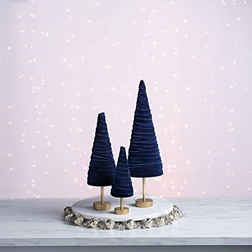 Navy Pedestal Velvet Trees Set of 3, Made in USA, Winter Modern Decor, Valentine Tabletop, Minimalist Gift, for Mantel, Wedding Centerpiece (Navy) - Image 4