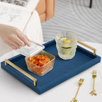 XIGEXIGE Navy Blue Decorative Serving Tray, Shagreen Leather Coffee Table Tray, Rectangle for Home Decor - Image 7