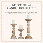 Mela Artisans Tuli Mango Wood Candle Holders - Whitewash, Set of 3 - Image 2