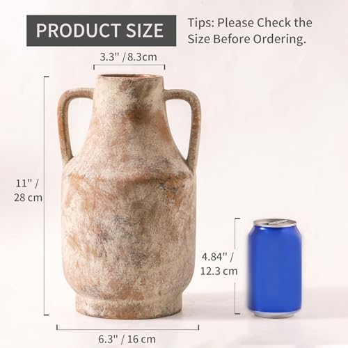 Mitt&Ditt Ceramic Flower Vase with Handles, 11 inch Tall Vase for Centerpieces, Large Decorative Terracotta Vases, Farmhouse Rustic Vases for Home Decor, Living Room, Table, Neutral - Image 2