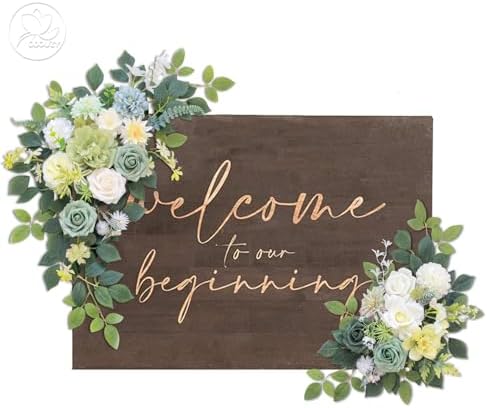 Odouzy Pack of 2 Wedding Arch, Artificial Flowers, Wedding Decor，Flower Garland Be Suited to Banquet, Party, Reception Entrance Welcome Sign and Background Decoration (White Green) - Image 6