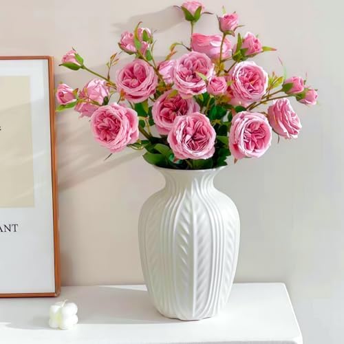 Lvases 10in Wheat Textured White Ceramic Flowers Vase Modern Home Decor - Image 4