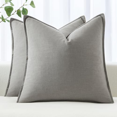 MIULEE Decorative Linen Euro Sham Pillow Covers 24x24 Light Gray by MIULEE