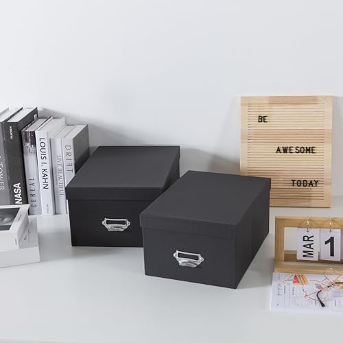 Soul & Lane - Black Stacking Storage Boxes with Label Holders, Set of 2 - Image 2
