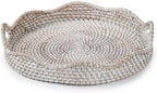 YANGQIHOME Round Scalloped Rattan Tray, Handwoven Decorative Tray by YANGQIHOME