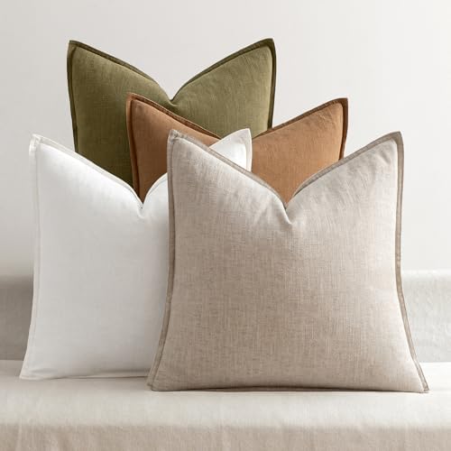MIULEE Brown Boho Linen Decorative Pillow Covers 18x18 Inch Pack of 4 by MIULEE