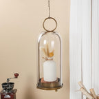 16" High Versatile Modern Metal Hurricane Lantern with Handmade Sturdy Glass Dome in Antique Brass for Pillar Candle & Plants, Industrial, Farmhouse, Shabby Chic (Brass, 6.3"x16.5") - Image 6