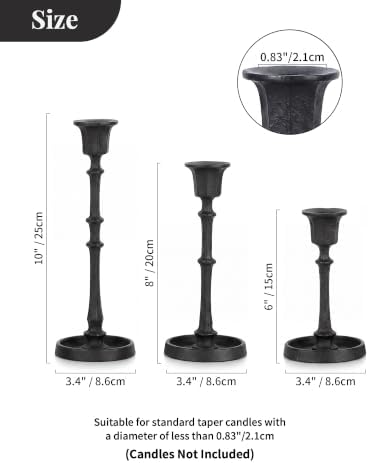 NUPTIO Black Taper Candle Holders: Set of 3 Vintage Cast Iron Candlesticks - Image 2
