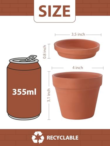 INGOFIN 4 Inch Terracotta Pots with Saucers, 8 Pack Shallow Clay Plant Pots with Drainage Holes for Succulents, Cactus, Herbs, Small Terra Cotta Pots for Indoor Outdoor, Set of 8 - Image 2