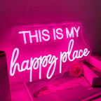 This is My Happy Place Neon Sign Pink LED Letter Neon Light Teen Girls Room Decor, Happy Place Light Up Sign for Bedroom Home College Dorm Game Room Decor, USB Powered with Dimmable Switch - Image 2