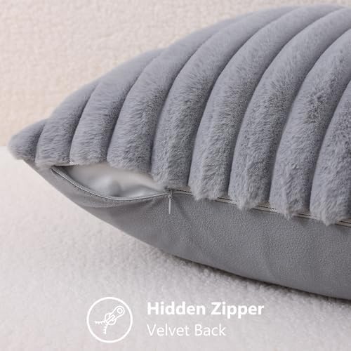 decorUhome Fall Faux Fur Throw Pillow Covers 26x26 Set of 2 Grey - Image 3