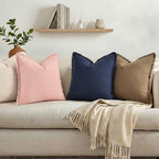 decorUhome Linen Fringe Navy Blue Throw Pillow Covers 16x16 Set of 2 - Image 5