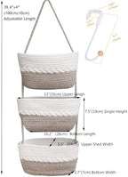 Over the Door Hanging Basket for Organizing 3 Tiers Woven Cotton Rope Wall Mount Storage basket Decorative Kitchen Hanging Organizer Bathroom include 1door hook MixedBrown - Image 3