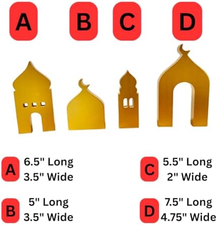 4-Pcs Masjid & Minar Decor Set (5"–7") — Elegant Contemporary Islamic Home Accent & Arabian Style Table Decor (Gold) - Image 2