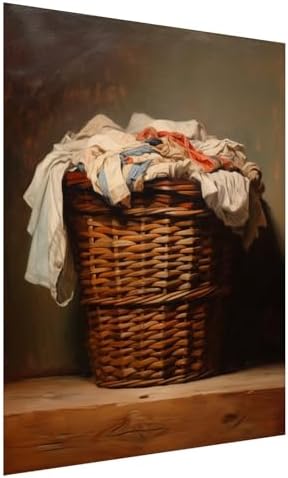 Laundry Room Oil Painting,Rustic Home Decor,Vintage Laundry Basket Wall Art,Vintage Laundry Artwork,Laundry Day Print,Farmhouse Decor,Cottage Core Art,Antique Laundry Painting 24x36inch Unframed by Unknown