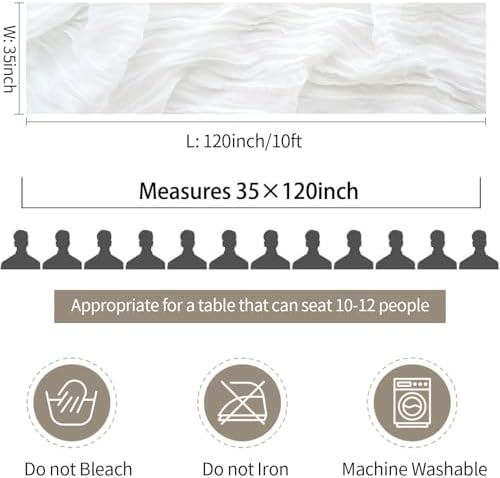 12 Pack White Cheesecloth Table Runner 35x120inch, Summer 10FT Boho Gauze Sheer Cheese Cloth Table Runner for Wedding Bridal Shower Baby Shower Boho Holiday Decorations - Image 6