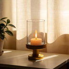 6" Wide Glass Hurricane Candle Holders and Glass Vase with Metal Base in Antique Brass, Handmade and Sturdy Glass, Pillars, Flower Arrangement, Centerpiece, Dining Table, Console Table, Mantel - Image 3