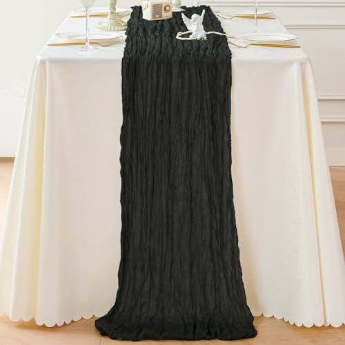 Sioloc Black Cheesecloth Table Runner Fall Autumn Decor for Home 10ft Table Cloth for Wedding Birthday Party Halloween Thanksgiving Decorations - Image 4