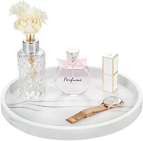 Emibele Vanity Tray, White Round Trays for Bathroom Bedroom Countertop by Emibele