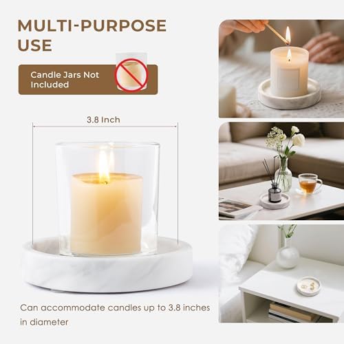 Candle Holders Italy Premium Natural Marble Candlestick Holder for Jar Pillar Candles Large Round Coaster Plate Jewelry Tray Centerpiece for Wedding Dining Table Home Decor White (ZT011) - Image 4
