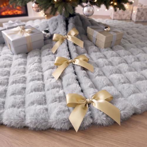 JOVIPOP Christmas Tree Skirt, 48-Inch Gray Faux Fur Decor - Image 6