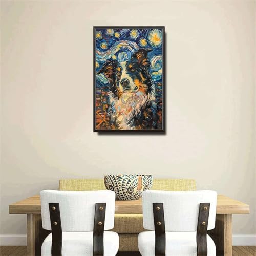 Metal Sign Tin Sign Vintage Wall Art Collie Starry Night Collie Watchful Collie in A Night Sky for Home Farm and Seasonal Displays Rustproof Aluminum 6×8 Inches with Metal Frame - Image 4