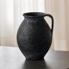 LB2 Black Ceramic Large Vase, 11.2" Tall Zen Style Vase, Terra Cotta Pitcher, Distressed Farmhouse Decor, Pottery Decorative Flower for Home Decor (D - Black 11.2") by LB2
