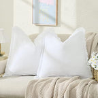 ZWJD Pillow Covers 22x22 Set of 2 White Throw Pillow Covers with Fringe Chic Cotton Decorative Pillows Square Cushion Covers for Sofa Couch Bed Living Room Farmhouse Boho Decor by ZWJD
