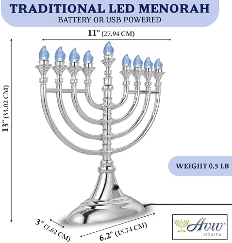Traditional LED Electric Hanukkah Menorah - Battery or USB Powered, Includes Micro USB Cable (Mettalic Silver, 2) - Image 3