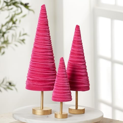 Pedestal Hot Pink Velvet Trees Set of 3 (Hot Pink) - Image 2
