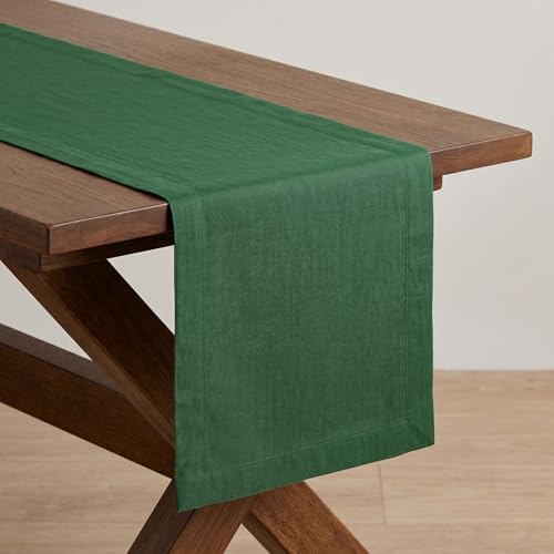 Solino Home 100% Pure Linen Table Runner Pine Green Long, Fete 14 x 120 in - Image 3