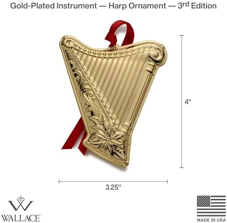 Wallace Gold-Plated Harp Instrument Ornament 3rd Edition - Annual Collectible Holiday Tree Decoration, Handcrafted in USA, Comes in Gift Box with Velvet Pouch and Ribbon - Image 2