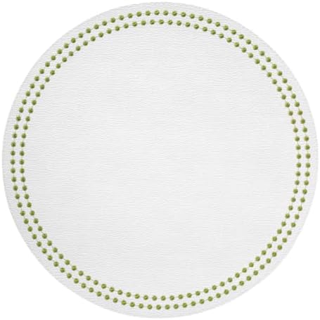 Bodrum Pearls Round Embroidered Placemats Set of 4 – 15" Elegant Table Mats for Dining, Weddings & Special Occasions, Decorative, Wipe-Clean Vinyl Placemats, Antique White/Willow by Unknown