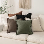 MIULEE Linen Fringe Decorative Euro Pillow Covers Chocolate Brown 22x22 - Image 5