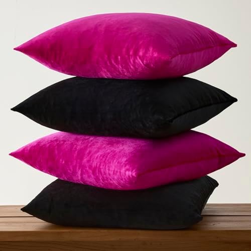GIGIZAZA Pack of 4 Decorative Velvet Pillow Covers 20x20 Black Hot Pink - Image 4