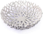 10-Inch White Resin Coral Bowl, Handcrafted Hollow Carved Coastal Art Decor by FriyGardcn