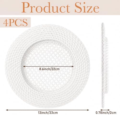 4 Pack Woven Round Rattan Chargers 13 Inch, White - Image 3
