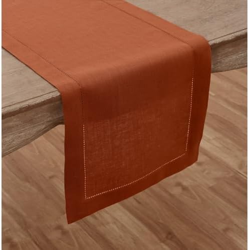 Solino Home 100% Pure Linen Table Runner Cinnamon Hemstitch, 14 x 60 in - Image 2
