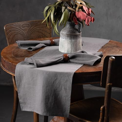 Linen Table Runner 60 inches Long - 100% Pure Linen Flax - Stonewashed European Linen Table Runner (Ash Grey, 14 x 60 Inch) - for Dining, Fall, Autumn, Thanksgiving by HOUSEOFFLAX