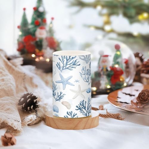 ALAZA Coastal Sea Star Coral Nautical Flickering Flameless Candles Battery Operated with Remote Timer,Tea Light Candles LED Pillar Votive Candles Set of 2 for Outdoor Indoor Decorations - Image 5