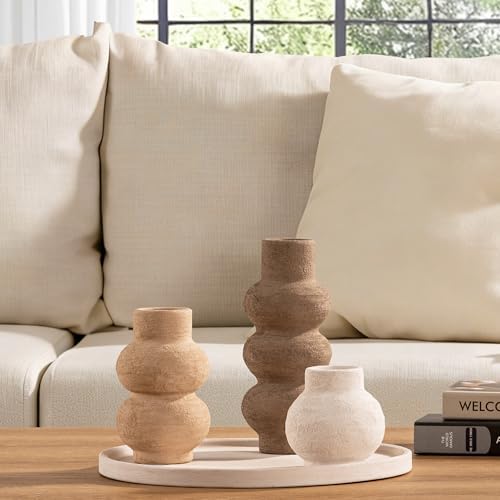 Ceramic Vase Home Table Decor - Flower Vase Set of 3 Living Room Kitchen Decorations Farmhouse Modern Rustic Vases Decorative Centerpiece for Shelf Bedroom Office Bathroom Dining Coffee Desk - Image 4