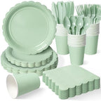 Vyntra 350 Pcs Sage Green Paper Plates and Napkins Party Supplies by PartyTablewareSupplies