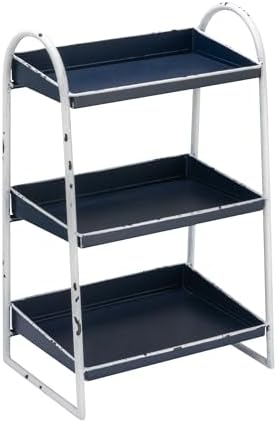 Creative Co-Op Heavily Distressed Navy 3-Tier Metal Tray with White Frame & Rim by Unknown