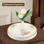 GORESE 12" Round Decorative Serving Tray for Coffee Table, PU Leather Compact Table Tray for Home Decor, Nightstand Valet Tray for Jewelry, Perfume & Keys, Cream White - Image 6