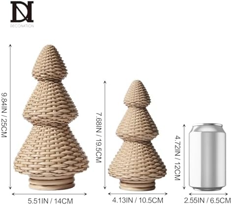 DN DECONATION Brown Christmas Tree Figurines, Natural Rattan Style Decor - Image 3