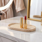 YKAJO Yellow Travertine Oval Marble Tray, 9.8x4.7 Vanity Perfume Organizer - Image 7