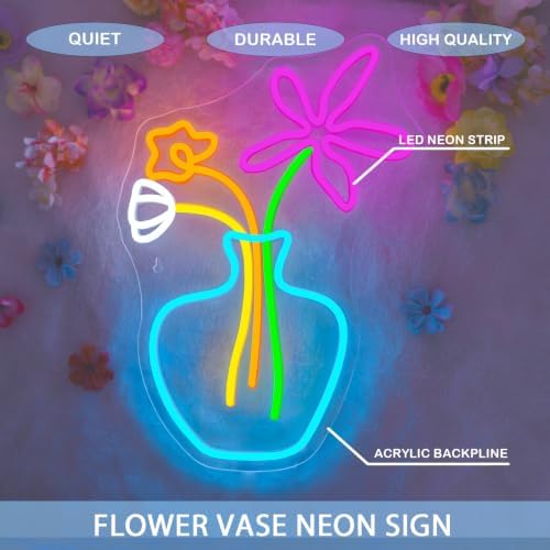 Flower Neon Sign Cute Floral Neon Light Vase Wall Decor for Shop & Home - Image 3