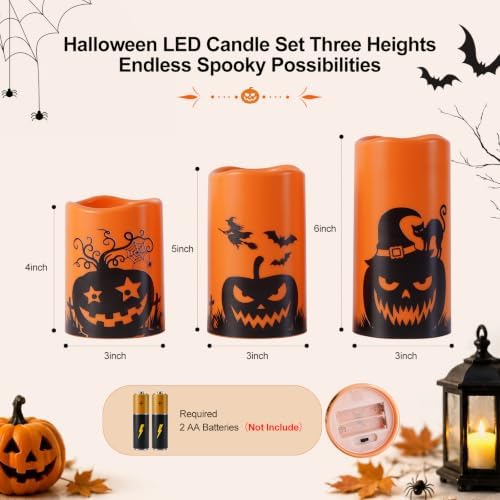 Homemory Halloween Waterproof Flameless LED Pillar Candle with Timer Remote - Image 5